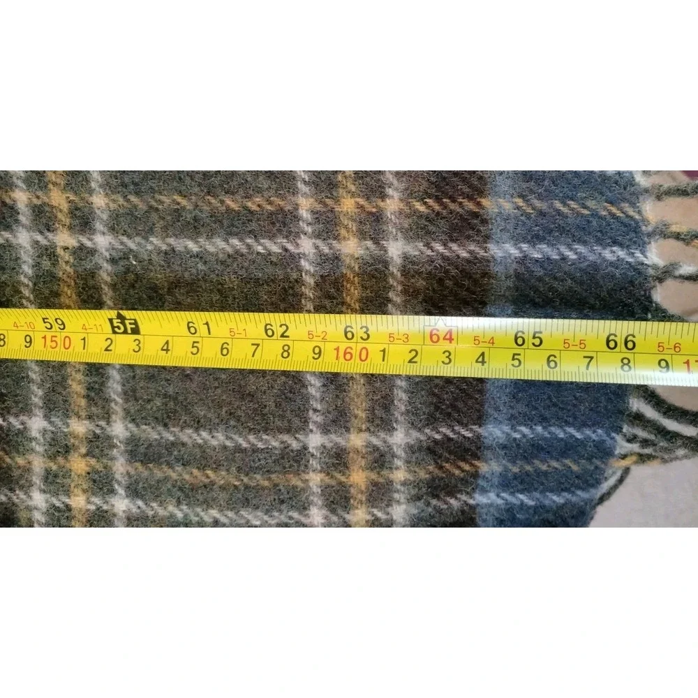 Pendleton 100% Pure Virgin Wool Throw Blanket Blue Green Plaid Tartan Fringe